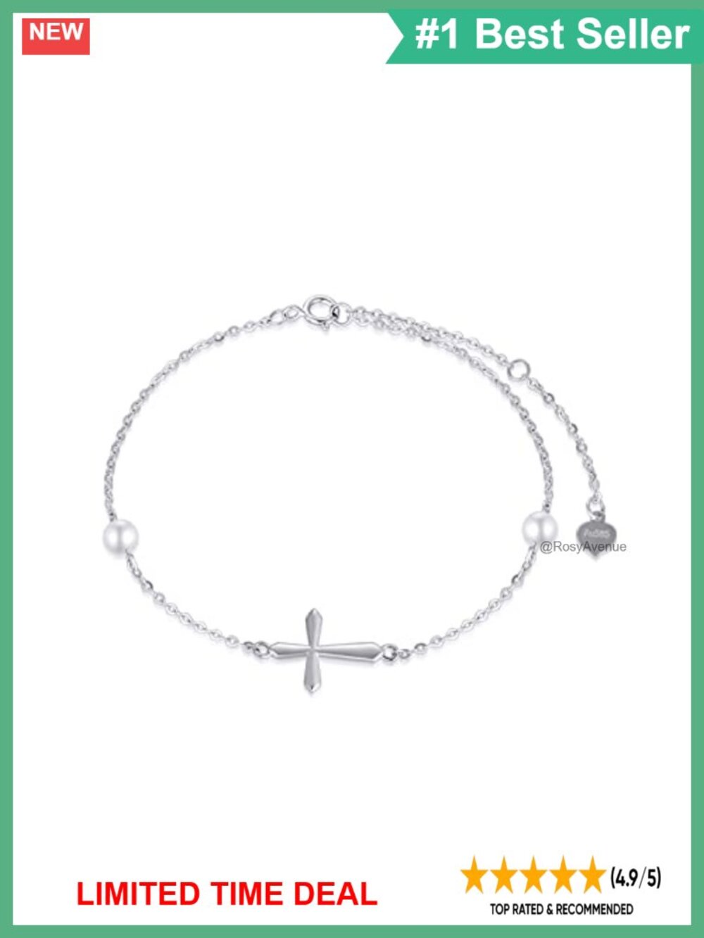 14k Gold Cross Anklet with Freshwater Pearl Religious Ankle Bracelet Gift